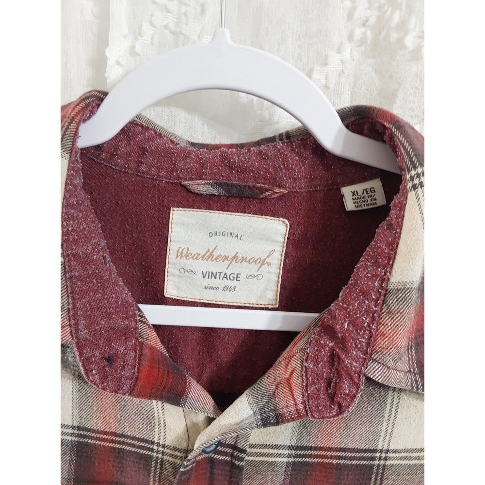 Weatherproof Vintage Mens XL Red Plaid Flannel Button Down Shirt Long Sleeve - Picture 3 of 3
